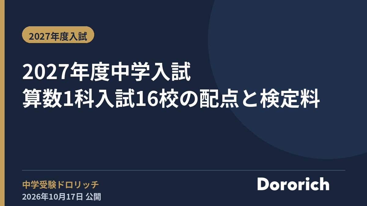 2027年度中学入試 算数1科入試16校の配点と検定料